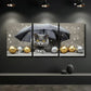 3pcs Charming Grey Cat Under Rain Wall Art Set Canvas Framed 40x60cm - High Quality Print 100% Australian Made Wall Canvas Ready to Hang