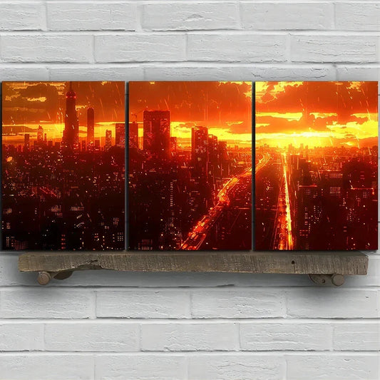 3pcs Urban Sunset Cityscape Vibrant Metal Print Ready to Hang Art