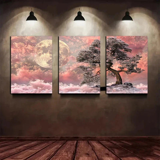 3pcs Artistic Creativity Moon Light Tree Metal Print Ready to Hang Art