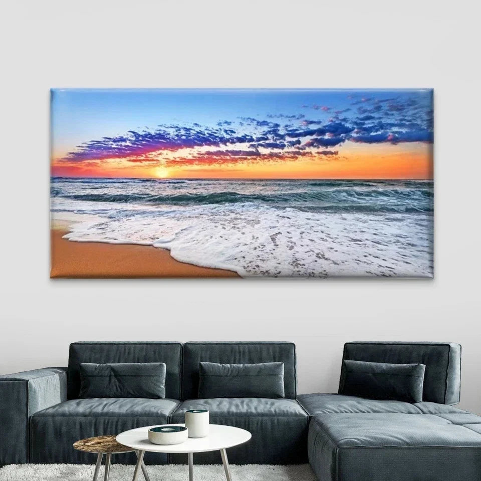 Ocean Waves & Sandy Shore Wall Art Canvas Office Home Room Framed 120x60cm