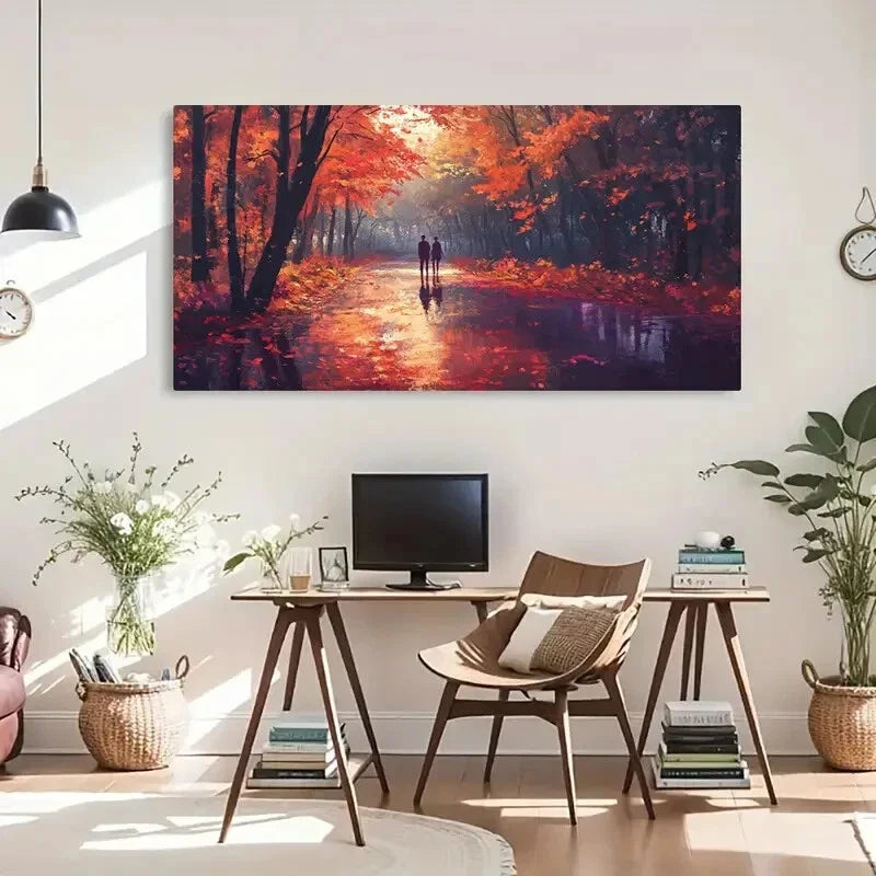 Romantic Couple Walking Path Wall Art Canvas Office Home Room Framed 120x60cm