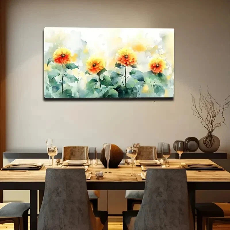 Vibrant Orange Yellow Flowers Wall Art Canvas Office Home Room Framed 120x60cm