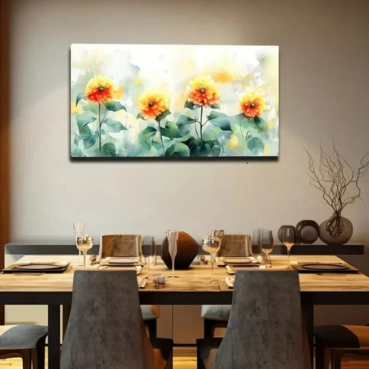 Vibrant Orange Yellow Flowers Wall Art Canvas Office Home Room Framed 120x60cm