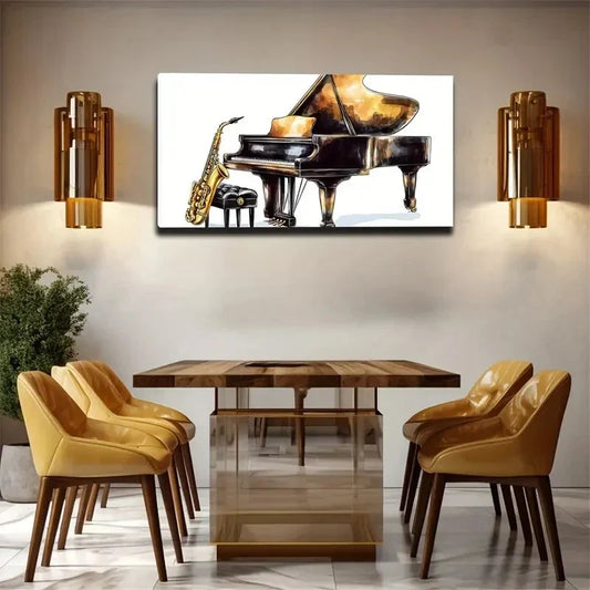 Vibrant Grand Piano Keys Black Wall Art Canvas Office Home Room Framed 120x60cm