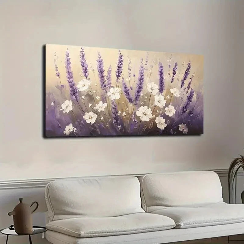 White Flowers & Purple Lavender Wall Art Canvas Office Home Room Framed 120x60cm
