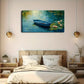 Serene Blue Boat Amongst Lilies Wall Art Canvas Office Home Room Framed 120x60cm