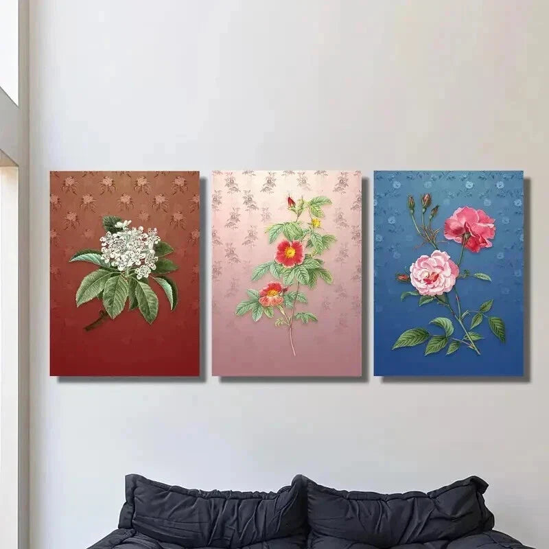 3pcs Colorful Modern Botanical Flowers Wall Art Set Canvas Framed 40x60cm - High Quality Print 100% Australian Made Wall Canvas Ready to Hang