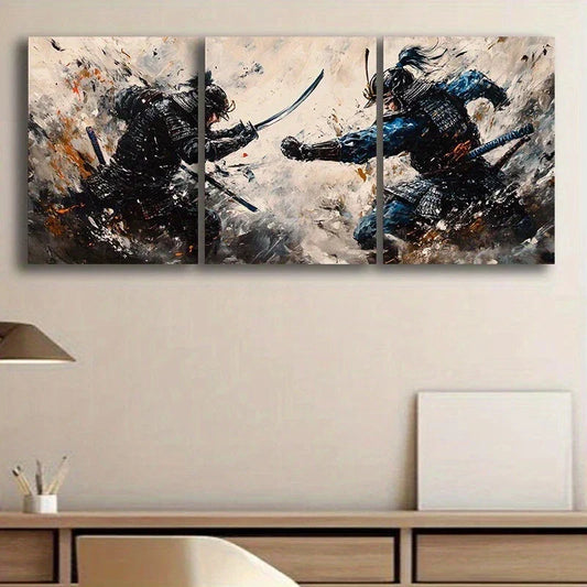 3pcs Two Samurai Fighting Oil Painting Metal Print Ready to Hang Art