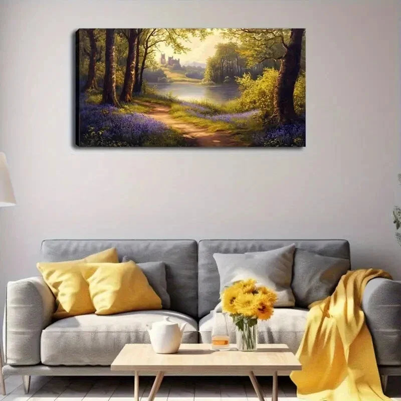 Serene Lake & Castle Landscape Wall Art Canvas Office Home Room Framed 120x60cm