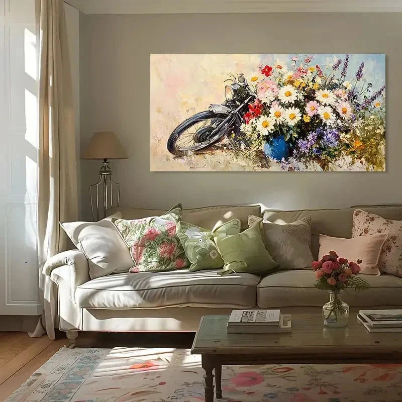 Vintage Motorcycle Vibrant Wall Art Canvas Office Home Room Framed 80x45cm