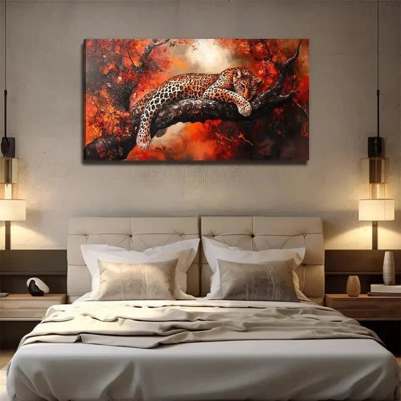 Autumn Leopard Tree Wall Art Canvas Office Home Room Framed 120x60cm