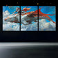 3pcs Dragon Knight Red & White Metal Print Ready to Hang Art