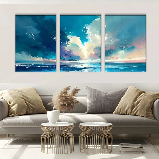 3pcs Dreamlike Seascape Bright Metal Print Ready to Hang Art