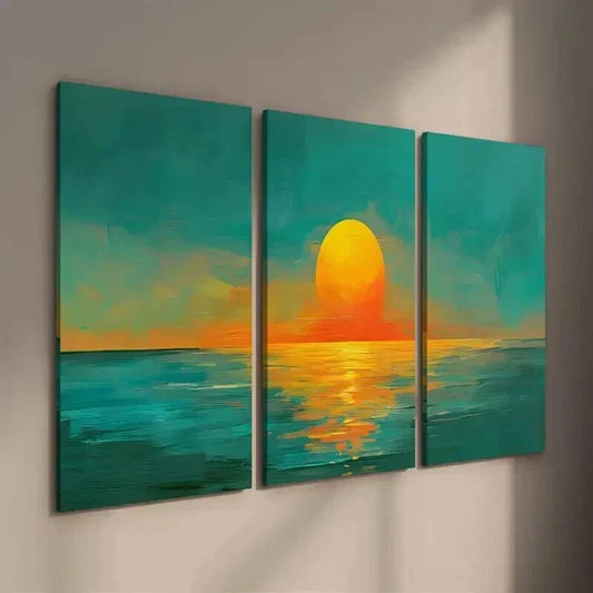 3pcs Bold Turquoise And Orange Sunset Wall Art Set Canvas Framed 40x60cm - High Quality Print 100% Australian Made Wall Canvas Ready to Hang