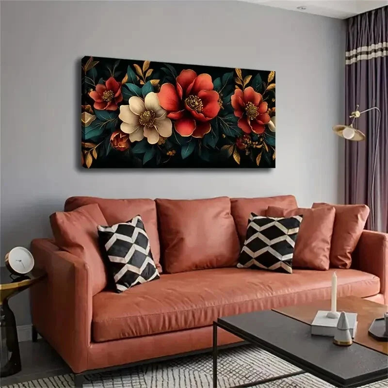 White Flowers with Green Leaves Wall Art Canvas Office Home Room Framed 120x60cm