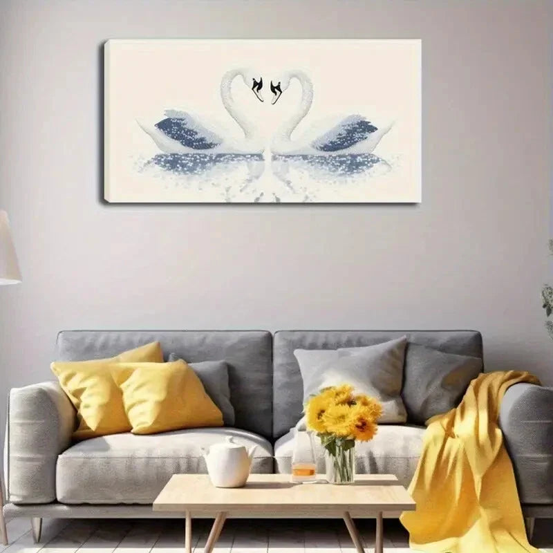 Swans Forming Heart Shape Wall Art Canvas Office Home Room Framed 120x60cm