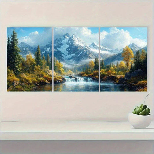 3pcs Mountain & Forest Scene Vibrant Nature Metal Print Ready to Hang Art
