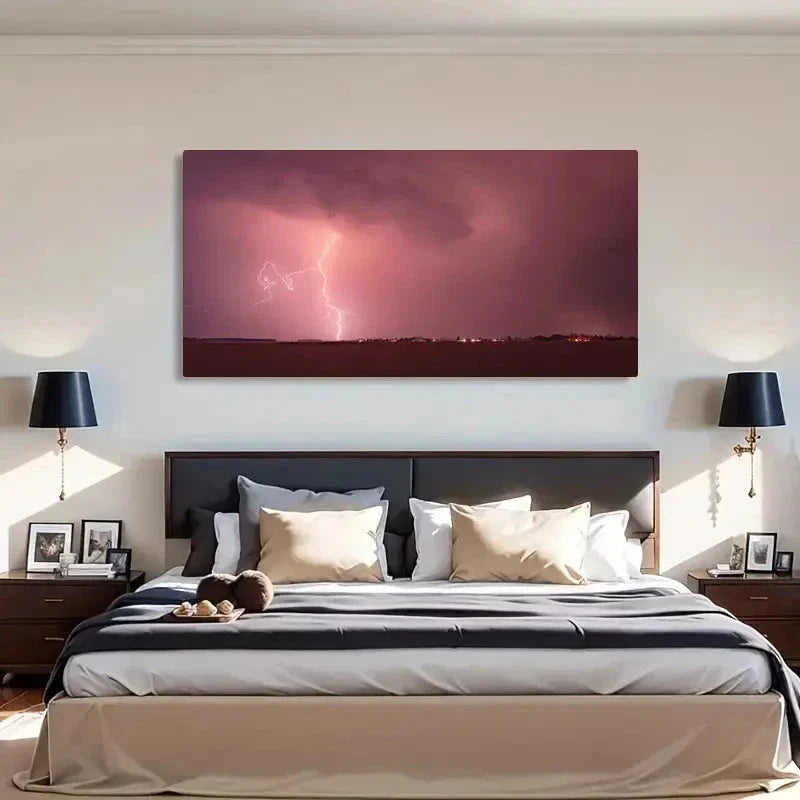Striking Lightning Storm Wall Art Canvas Office Home Room Framed 120x60cm