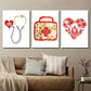 3pcs Floral Stethoscope & Heartbeat Design Wall Art Set Canvas Framed 40x60cm - High Quality Print 100% Australian Made Wall Canvas Ready to Hang