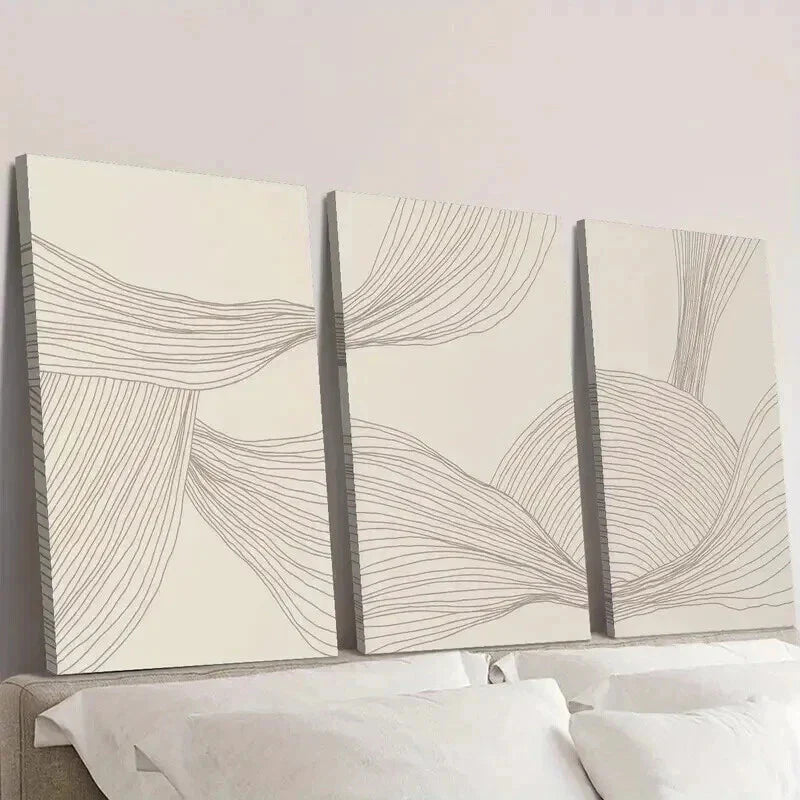 3pcs Light Luxury Neutral Color Lines Wall Art Set Canvas Framed 40x60cm - High Quality Print 100% Australian Made Wall Canvas Ready to Hang