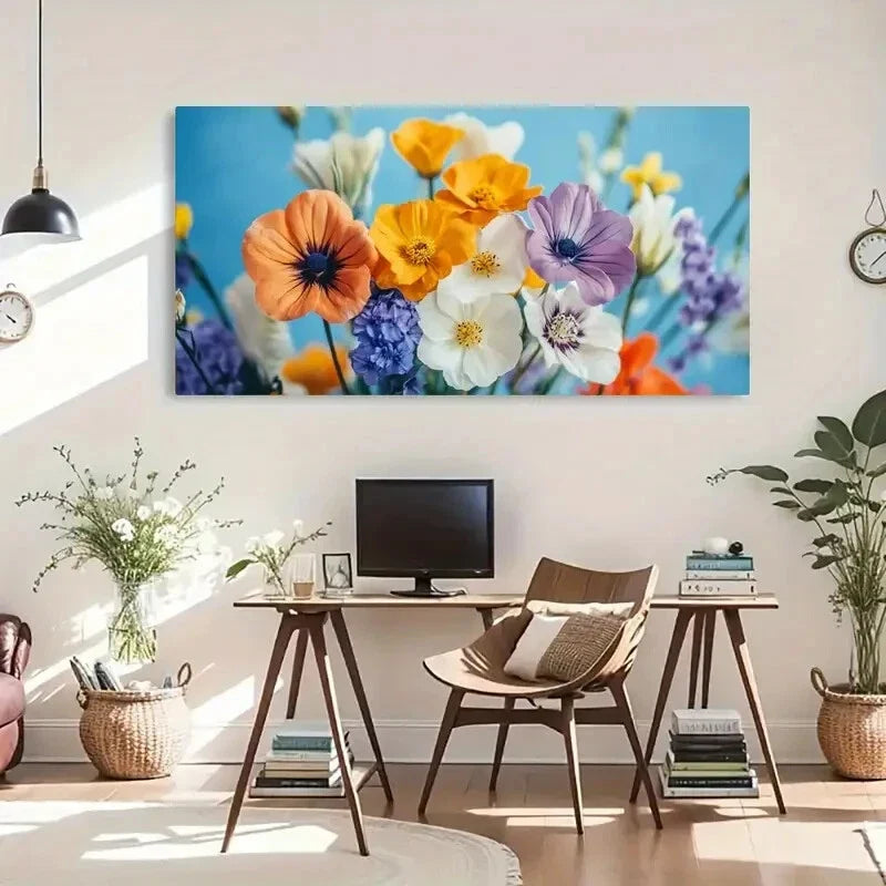 Colorful Poppies Wildflower Wall Art Canvas Office Home Room Framed 120x60cm