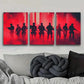 3pcs Soldiers in Formation Silhouette on Red Back Metal Print Ready to Hang Art