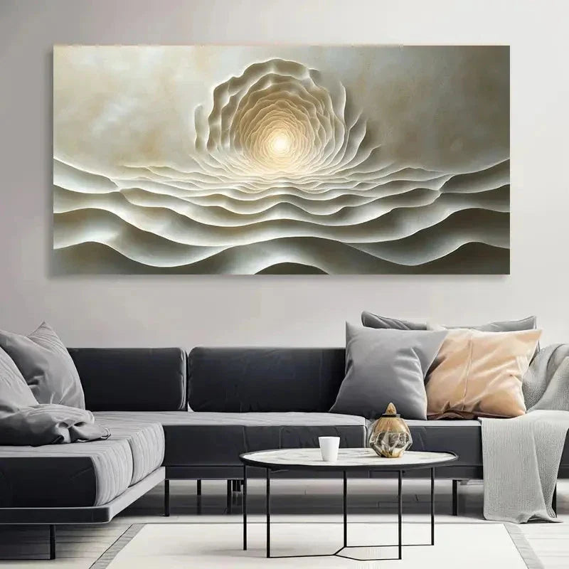 Simple And Luxurious Beige Wavy Wall Art Canvas Office Home Room Framed 120x60cm