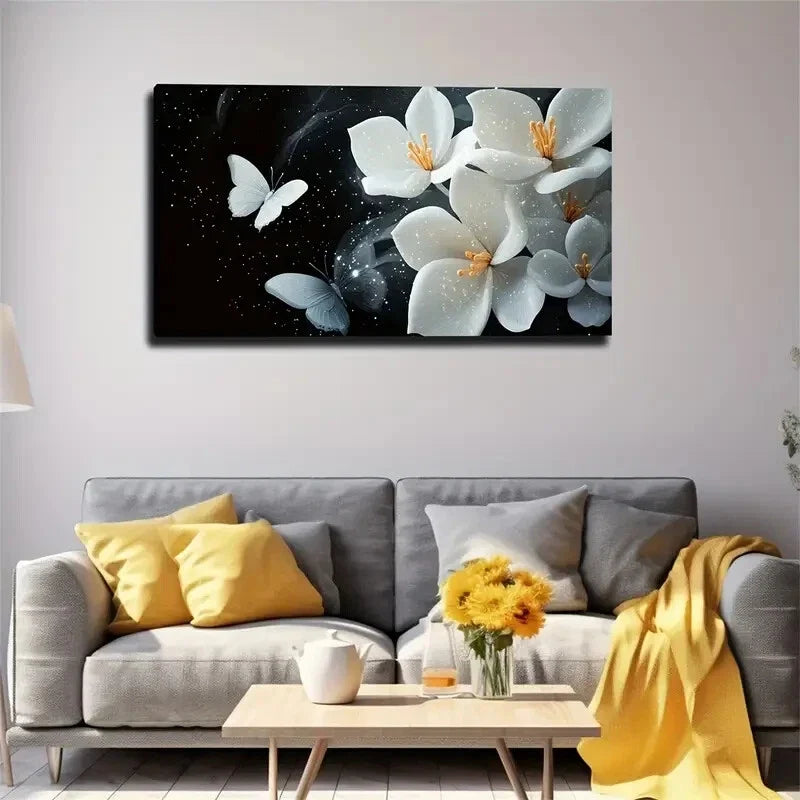 Elegant White Flowers Petals Wall Art Canvas Office Home Room Framed 120x60cm