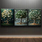 3pcs Money Tree Green Nature Golden Metal Print Ready to Hang Art