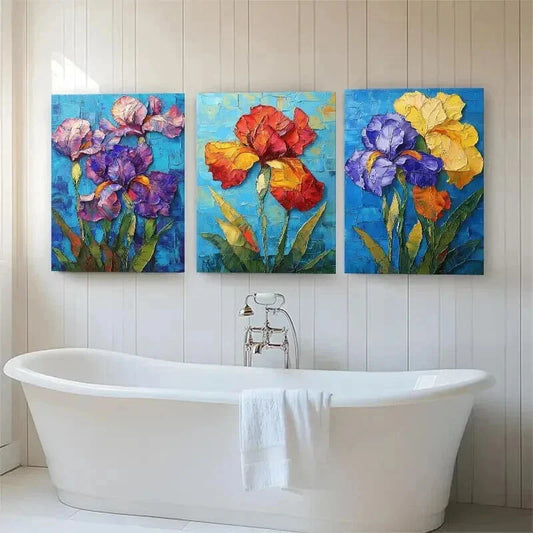 3pcs Botanical Floral Textured Flower Perfect Wall Art Set Canvas Framed 40x60cm - High Quality Print 100% Australian Made Wall Canvas Ready to Hang