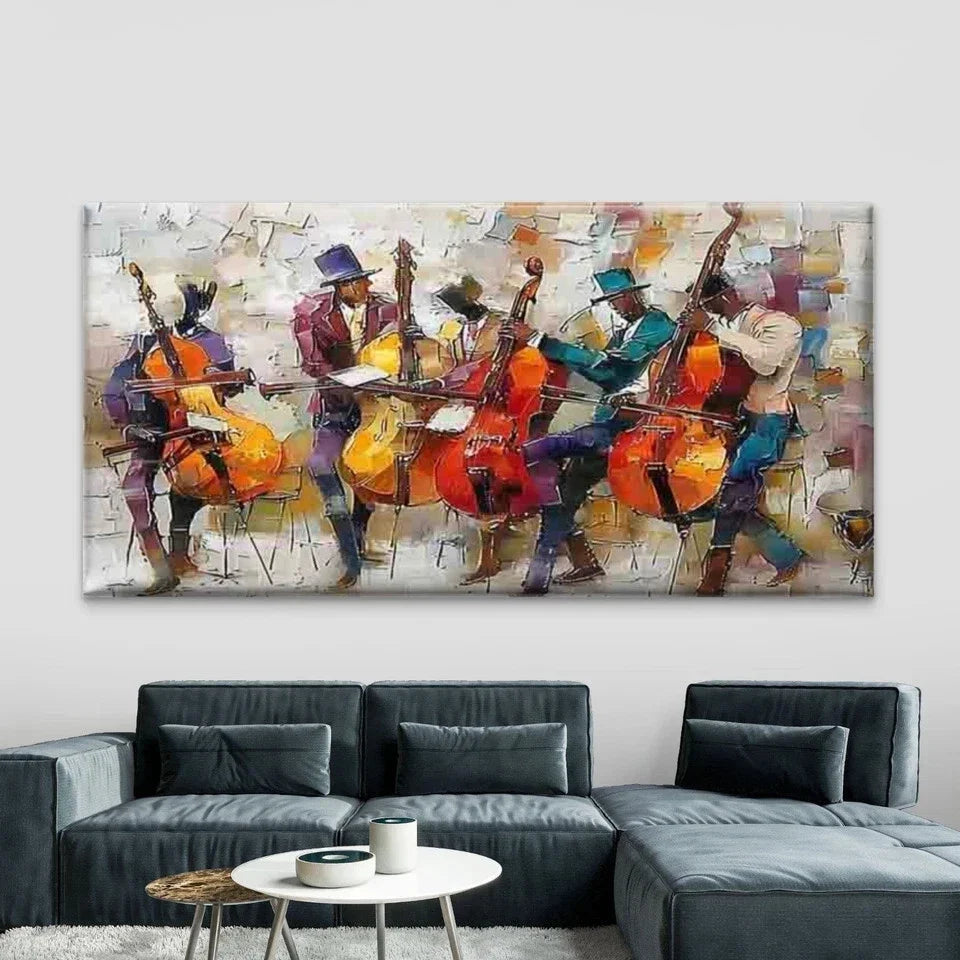 Jazz Musician Playing The Cello Wall Art Canvas Office Home Room Framed 80x45cm