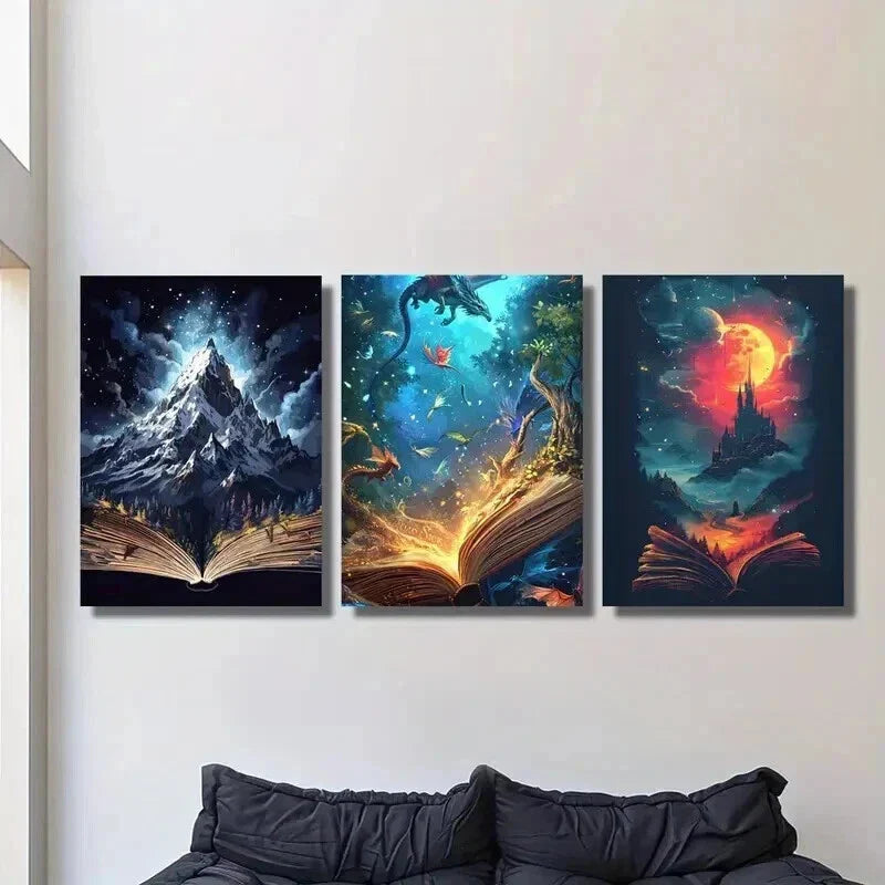 3pcs Mountains Vibrant Dragons & Red Castles Wall Art Set Canvas Framed 40x60cm - High Quality Print 100% Australian Made Wall Canvas Ready to Hang