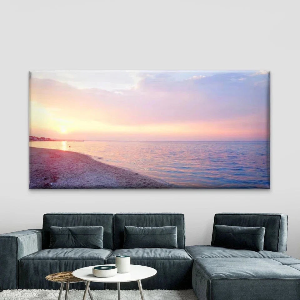 Greek Island Beach Scene Wall Art Canvas Office Home Room Framed 80x45cm