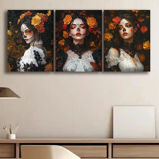 3pcs Modern Figures Yellow Florals Metal Print Ready to Hang Art