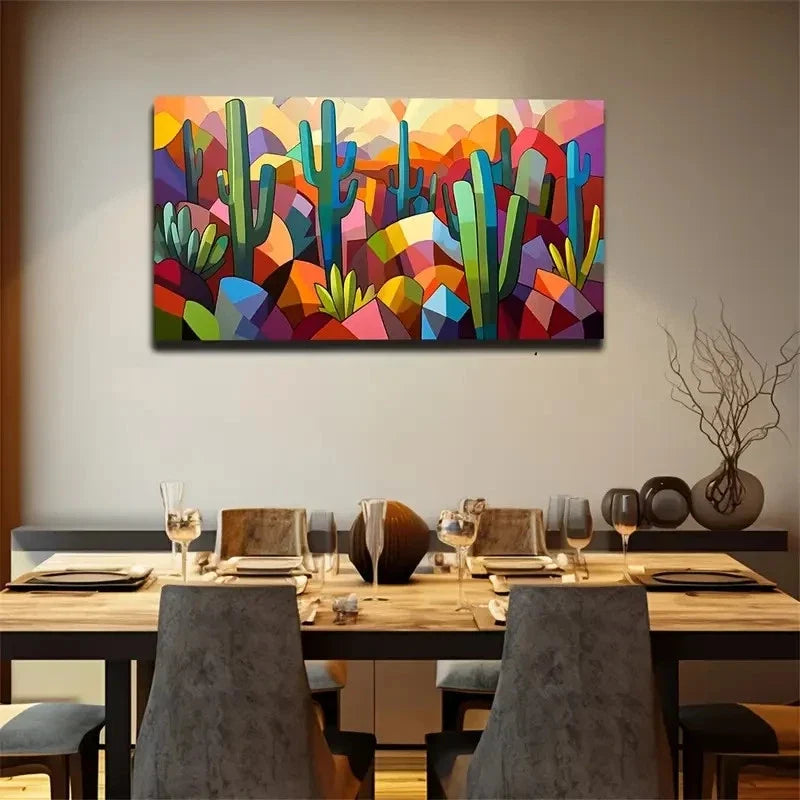 Expressive Cactus Aesthetic Wall Art Canvas Office Home Room Framed 120x60cm