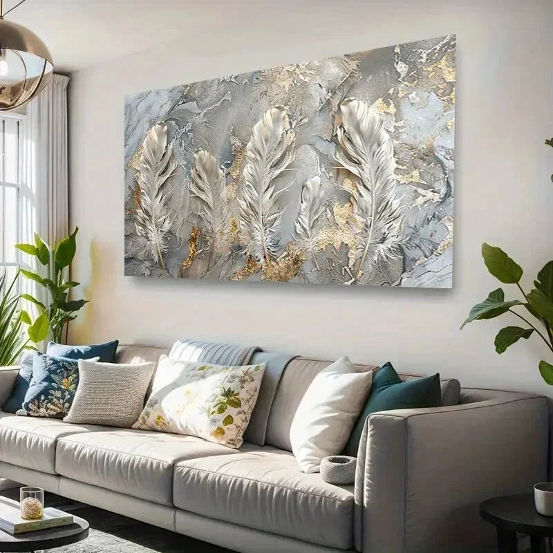 Luxury Depicts White Feather Wall Art Canvas Office Home Room Framed 120x60cm