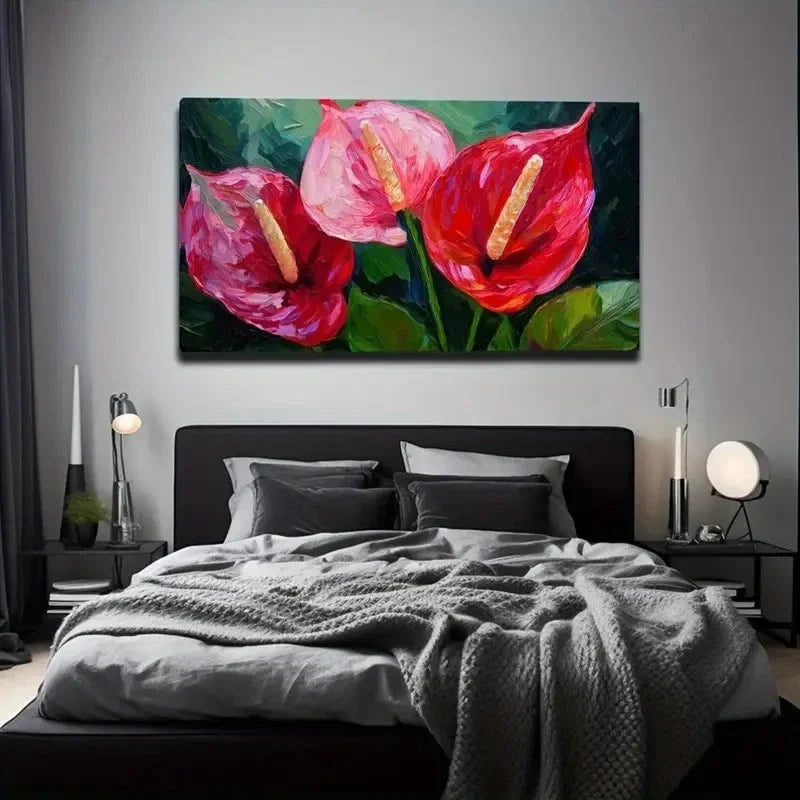 Vibrant Red Calla Wall Art Canvas Office Home Room Framed 120x60cm