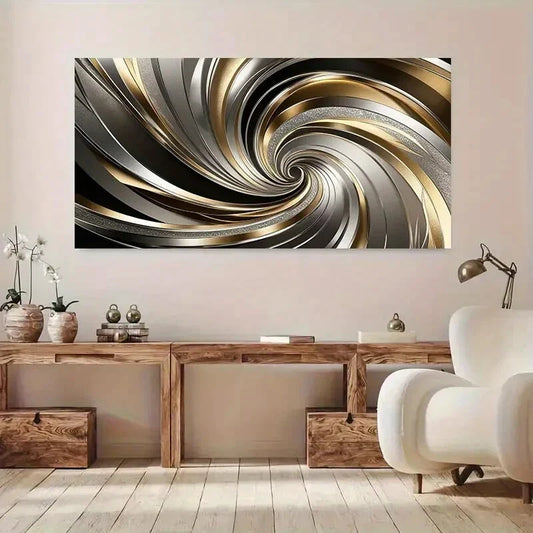 Abstract Silver & Golden Waves Wall Art Canvas Office Home Room Framed 120x60cm