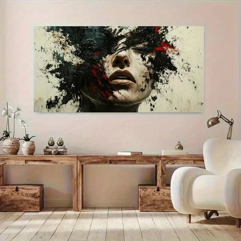 Dynamic Black & Red Splash Wall Art Canvas Office Home Room Framed 120x60cm