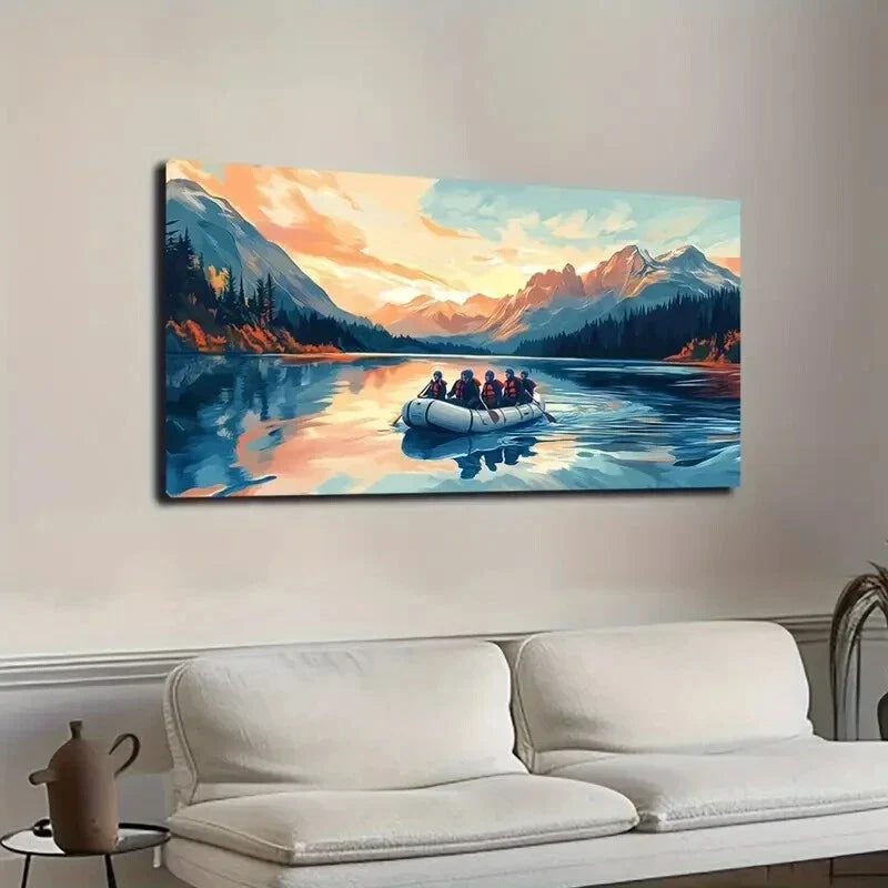 Vibrant Sunset Mountain Lands Wall Art Canvas Office Home Room Framed 120x60cm