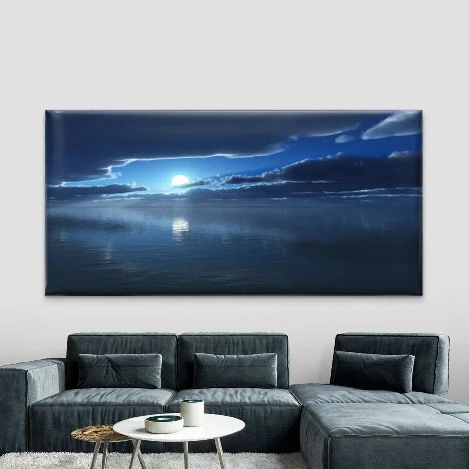 Ocean Scene with Moon ReflectionWall Art Canvas Office Home Room Framed 80x45cm
