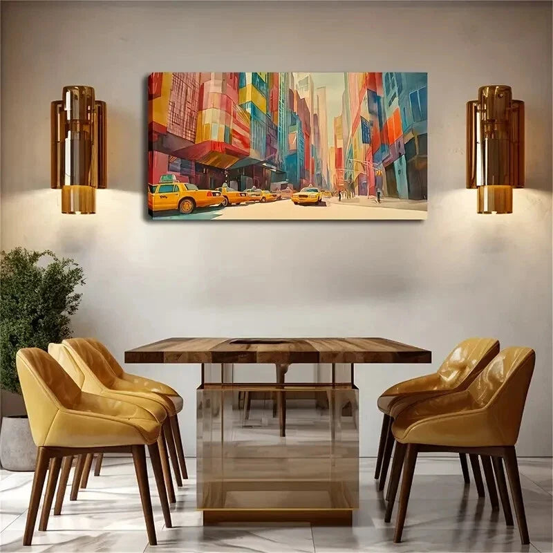 Color Fantasy Metropolis Taxi Wall Art Canvas Office Home Room Framed 120x60cm
