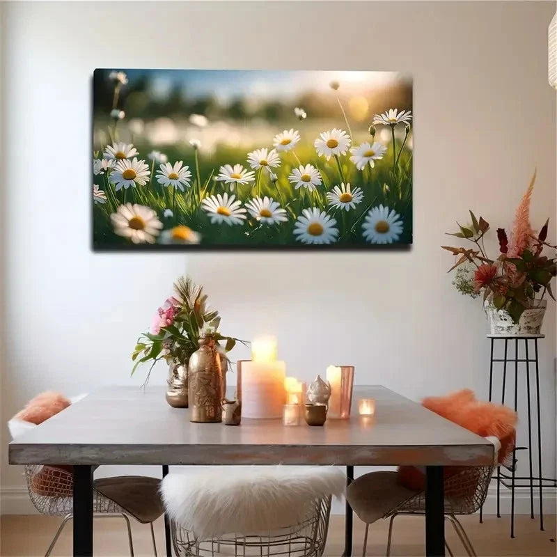 Vibrant Sunny Field Wall Art Canvas Office Home Room Framed 80x45cm