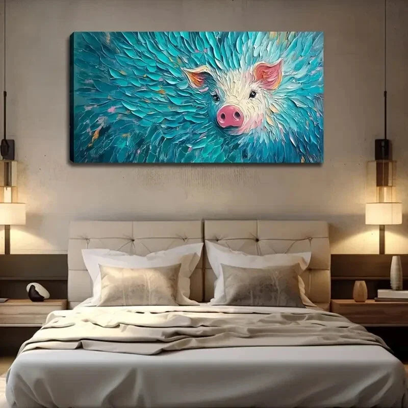 Modern Minimalist Pig in Floral Wall Art Canvas Office Home Room Framed 120x60cm