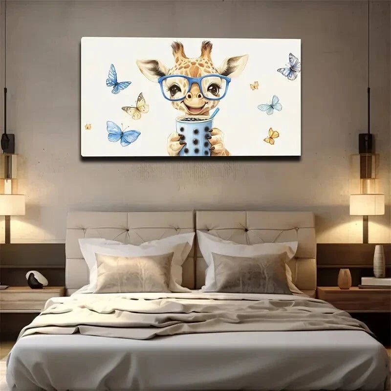 Whimsical Blue Glasses & Water Wall Art Canvas Office Home Room Framed 120x60cm