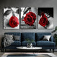3pcs Red Rose Elegant Floral Black & White Metal Print Ready to Hang Art