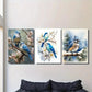 3pcs Blue Birds on Cherry Blossom Modern Metal Print Ready to Hang Art