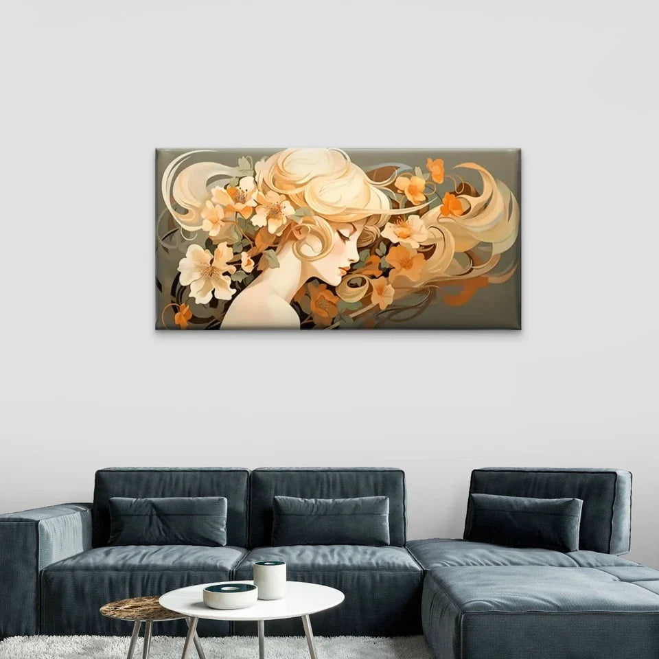 Woman Flowers Abstract Wall Art Canvas Office Home Room Framed 120x60cm