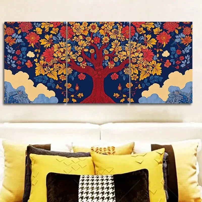 3pcs Vibrant Floral & Tree Paintings Metal Print Ready to Hang Art