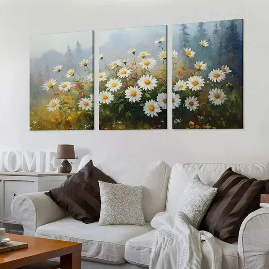 3pcs Classic Daisy Wildflower Countryside Lands Wall Art Set Canvas Framed 40x60cm - High Quality Print 100% Australian Made Wall Canvas Ready to Hang